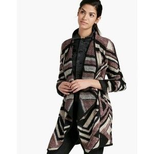 Lucky Brand Intarsia Cardigan Women Small Open Sweater Long Line Earth Tones